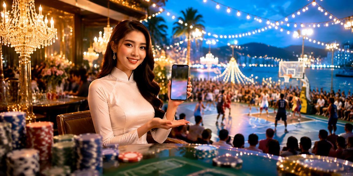 Người mặc áo dài đặt cược bóng rổ tại Phú Quốc trong không gian lễ hội